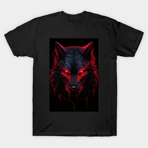 Wolf In Red and Black: Majestic Animals In Striking Colors T-Shirt by Whimsical Animals